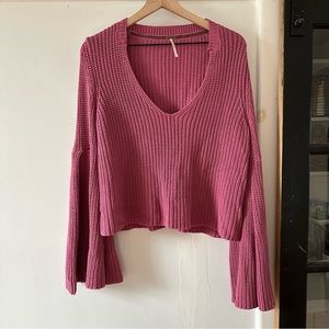 Free People Pink Balloon Sleeve Sweater